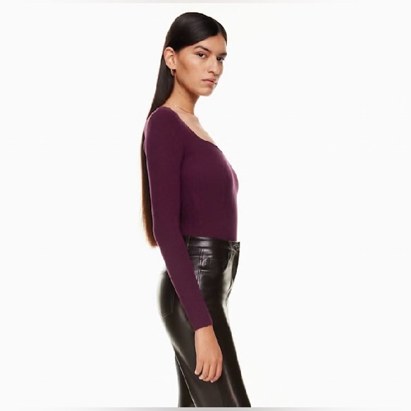 Aritzia Wilfred Tuscany Sweetheart Knit Sweater Maroon Size M - Picture 3 of 16